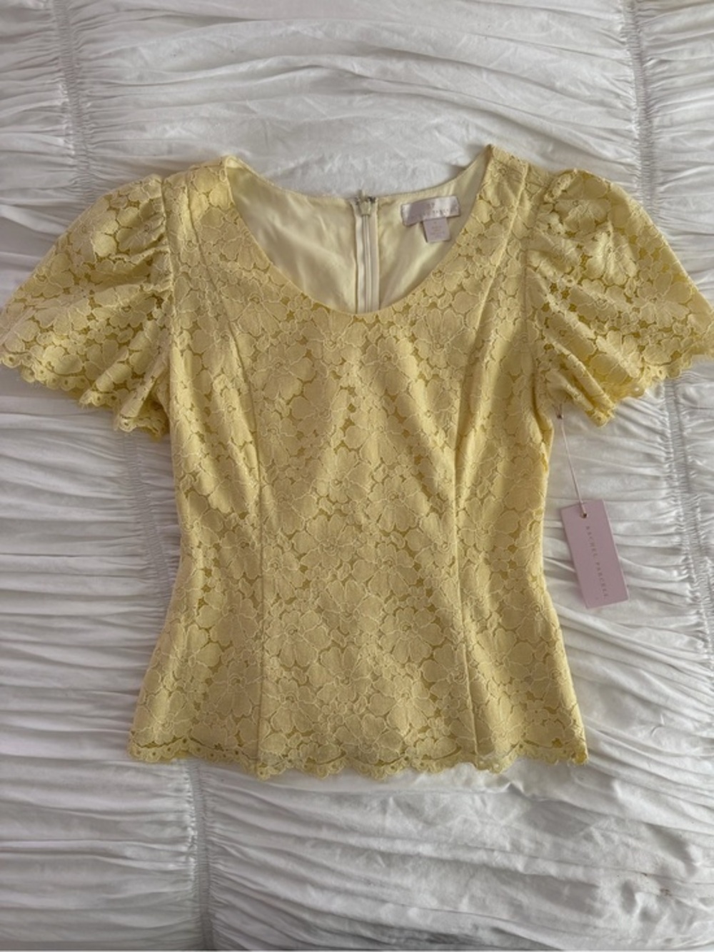 Rachel Parcell Yellow Lace Puff Sleeve Blouse NWT Small